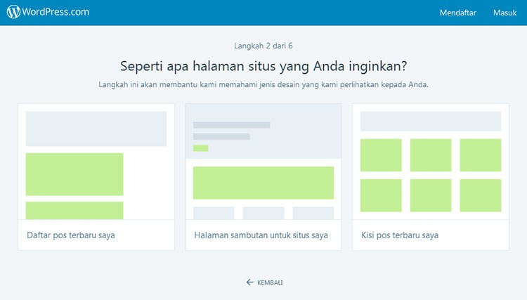 Pilih layout blog WordPress