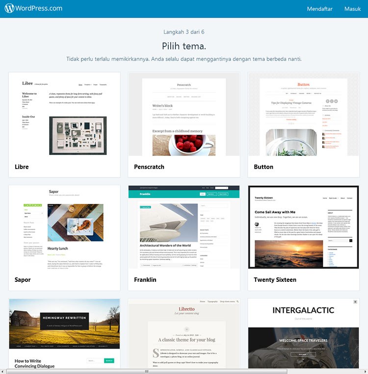 Pilih tema WordPress