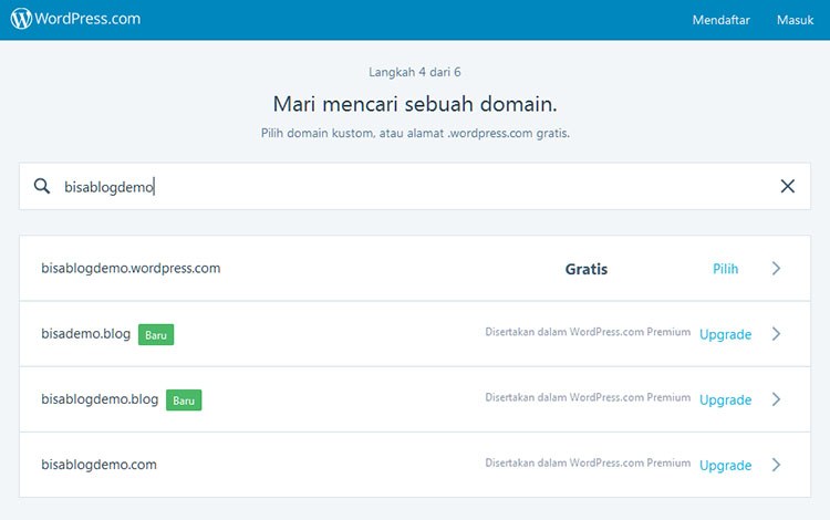 masukan nama domain yang ingin kamu gunakan pada blog wordpress