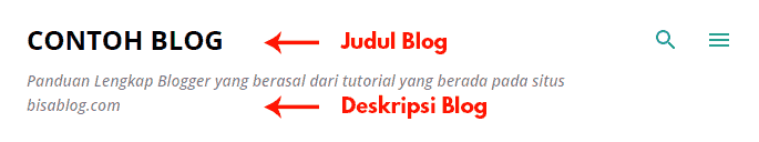 Contoh penggunaan judul blog dan deskripsi blog pada blog Blogger