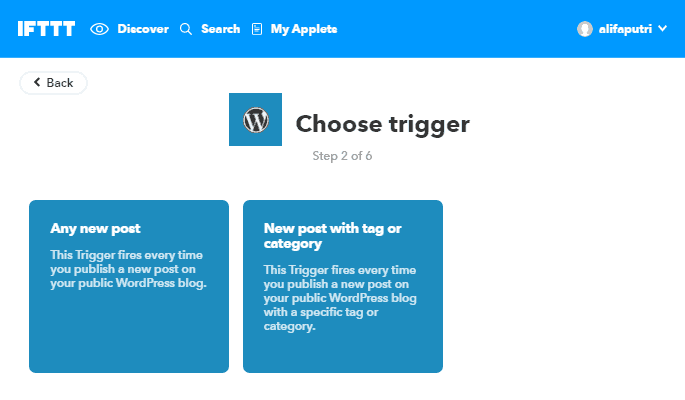 pilih trigger wordpress