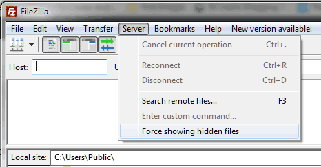 Tampilkan file tersembunyi pada filezilla