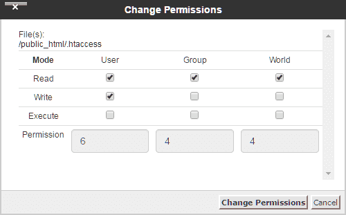 Ubah file permission htaccess pada file manager di CPanel