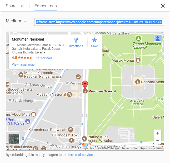 Salin kode untuk memasang Google Maps di website