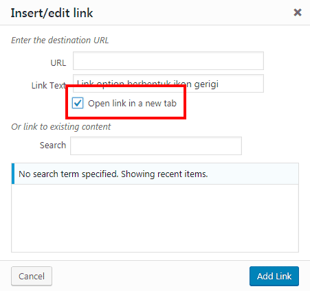 Buka link pada tab / window baru dengan mencentang opsi Open Link in a New Tab