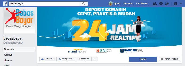 Laman Facebook resmi BebasBayar @BebasBayarID