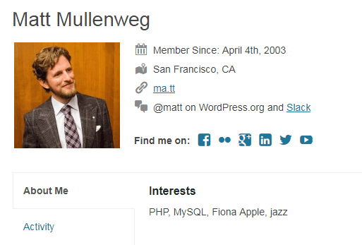 Profil WordPress Matt Mulenweg