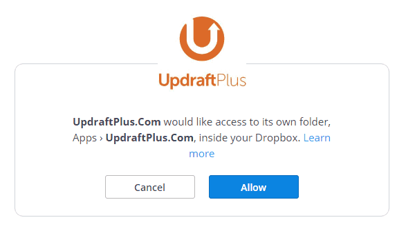 Izin akses dropbox dari updraftplus