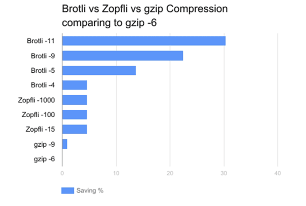 Brotli mampu mengkompresi data jauh lebih baik dibanding metode kompresi lain seperti gzip atau Zopfli.