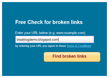 Cek link mati blog Blogger dengan Online Broken Link Checker.