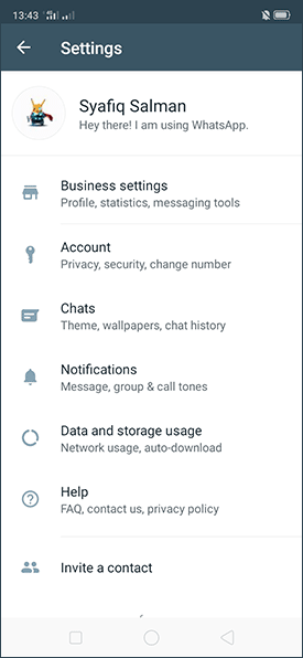 Pilih menu Settings ► Chats di Whatsapp