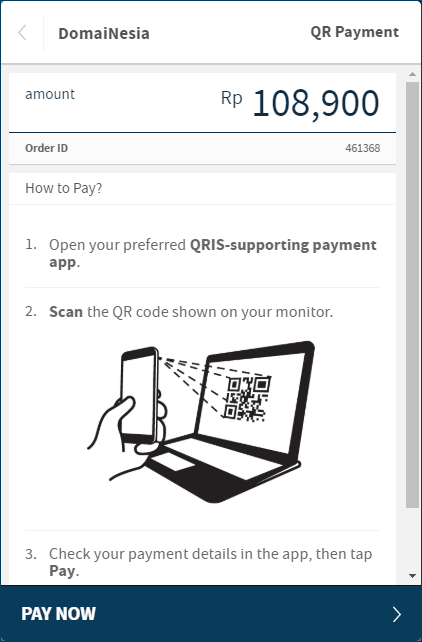 Cara pembayaran domain dengan QR Payment di Domainesia