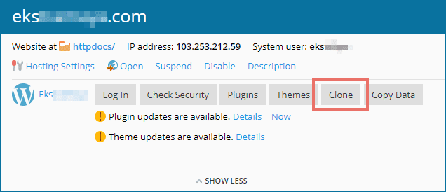 Buat kloning website dengan fitur Clone di Plesk
