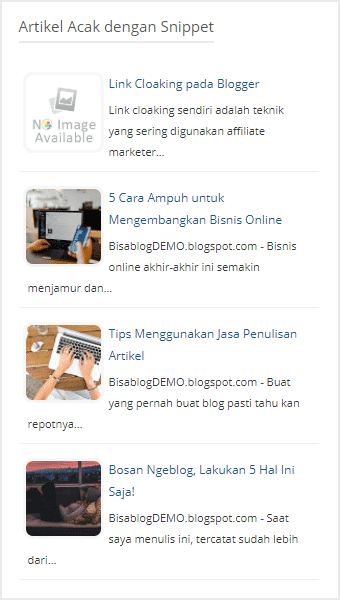 cara menampilkan pos acak di blogger denan thumbnail dan snippet