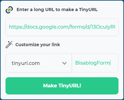 cara menyingkat link google forms dengan TinyURL